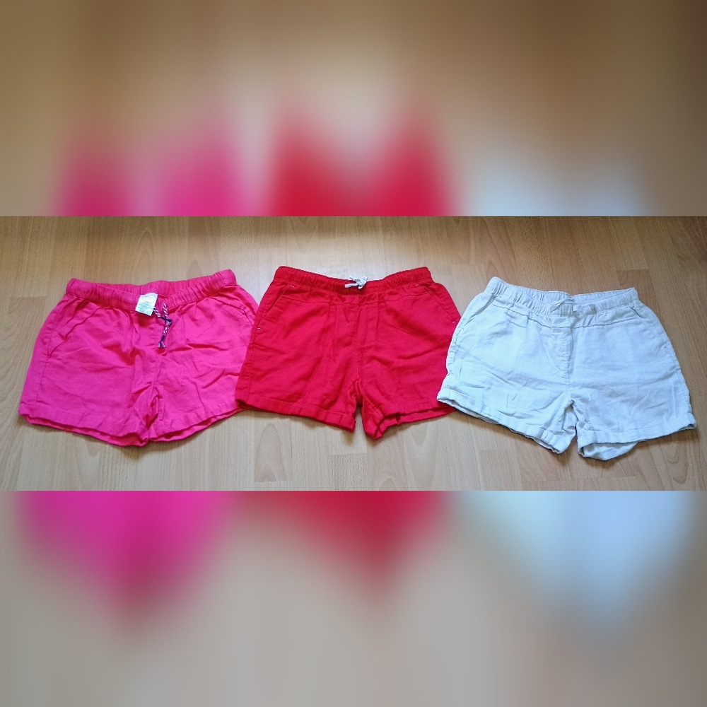 Wonder Nation Pink, Red & Off White High-Waist Shorts Set Size 10/12